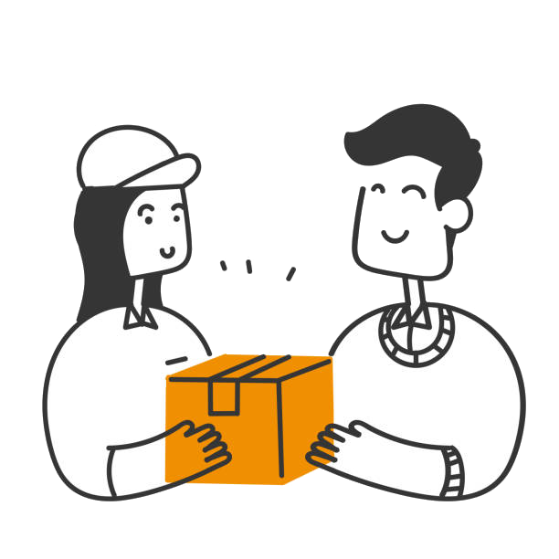 Courier handing a package to a customer